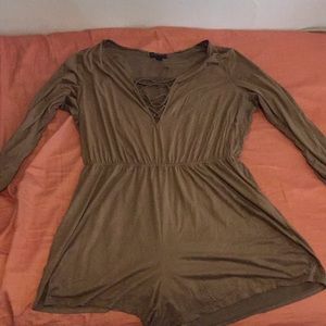 Tan Polyester String Up Romper